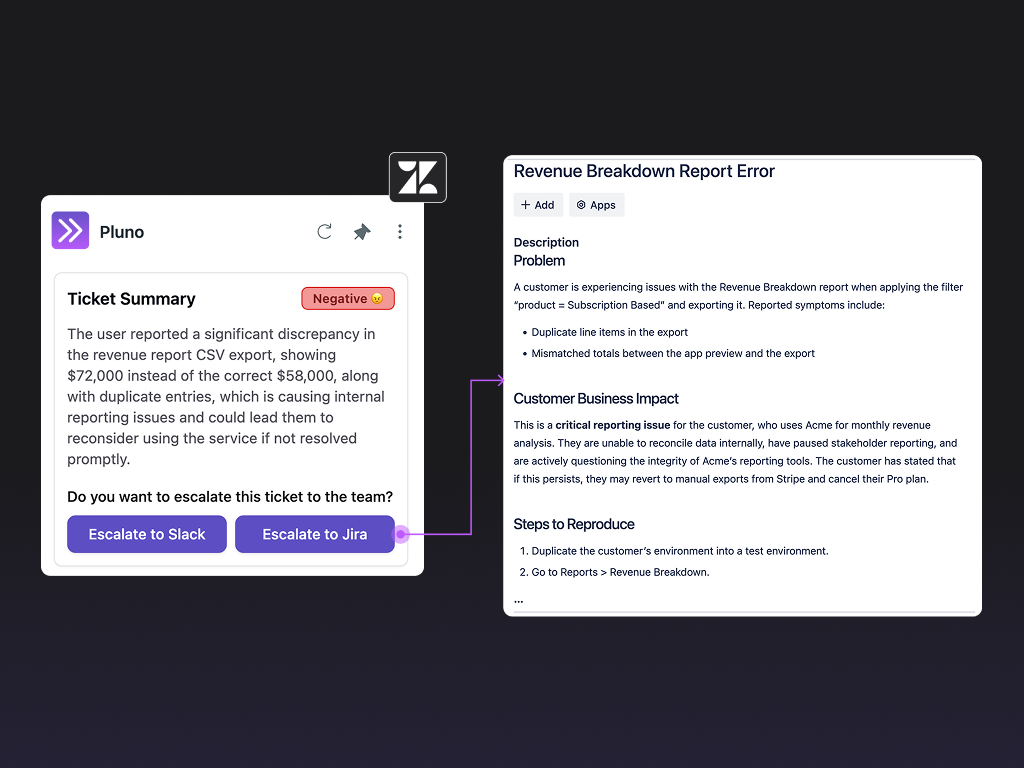 Escalation Copilot by Pluno primary marketing image — Product and Project Management app on the Zendesk Marketplace